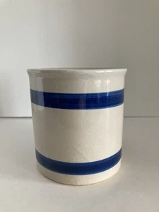 RRP Co Roseville USA Stoneware Crock 303-E Blue Stripe Small Vintage Pottery - Picture 1 of 13