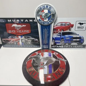 Mustang ultimate package classic combo 2 metal signs 1 thermometer,1 Dome Sign - Picture 1 of 5