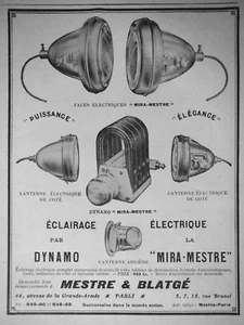 PUBLICITÉ DE PRESSE 1913 MESTRE & BLATGÉ ÉCLAIRAGE ÉLECTRIQUE LANTERNE VOITURE - Picture 1 of 1