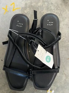 Women's Nova Cork Platform Strappy Sandals - A New Day Black Size 8.5  NWT - Picture 1 of 2