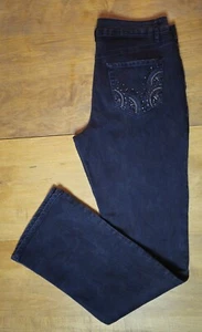 Black Boot Cut Jeans With Embroidered Rhinestone Pockets By Code Bleu - Picture 1 of 8