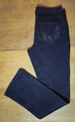Black Boot Cut Jeans With Embroidered Rhinestone Pockets By Code Bleu - Image 1 of 4