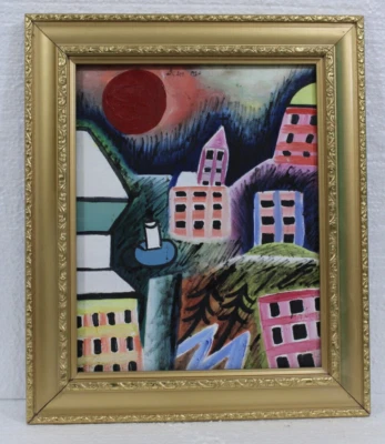 GRAN ÓLEO ANTIGUO PAUL KLEE 1920 CON MARCO EN HOJA DE ORO MUY BONITO Foto 1 de 4