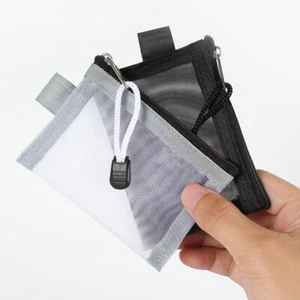 1X Nylon Mesh Card Storage Bags Mini Grid Bus ID Credit Card Holder Zipper Pou ^ - Foto 1 di 21