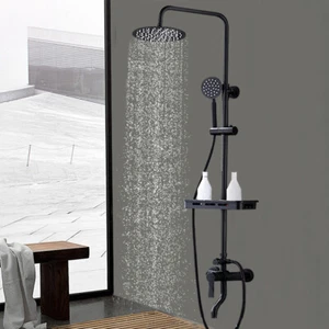 Retro Schwarz Bad Duscharmatur Duschsystem Regendusche mit Handbrause Messing DE - Bild 1 von 15