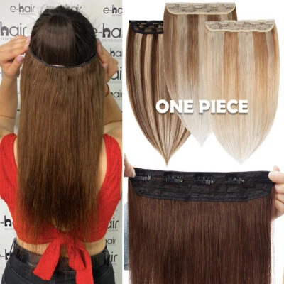 ONE PIECES Clip In 100% Extension Capelli Umani Spessa Testa Piena 8-24 Pollici Invisibile - Immagine 1 di 4
