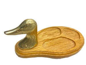"Organizador de bandeja de madera con cabeza de pato de latón caddie tocador vintage de 10,5""" - Imagen 1 de 8