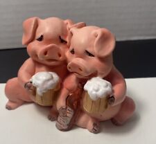 Beer Drinking Pigs Collectable Resin Figure Wine Bottle 2 Pigs VTG  4”w/2.5”High