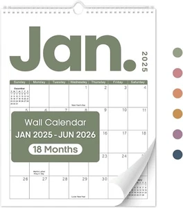 Wall Calendar 2025-18 Months Wall Calendar Covers January 2025 to June 2026 - Picture 1 of 7