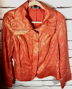 Lafayette 148 New York Womens Sz 12 Iridescen Metallic Zip Up Jacket 100% Linen - Picture 1 of 5