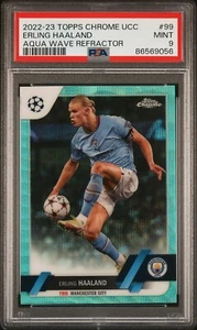 Topps Chrome UCC Erling Haaland Aqua Wave Refractor /199 Manchester City PSA 9 - Picture 1 of 2