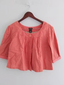 New Directions SZ S Eyelet 3/4 Sleeve Shrug Jacket Button Orange Cottagecore - Picture 1 of 8