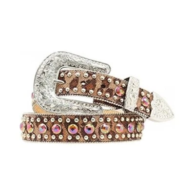 BLAZIN ROZZ Women Rhinestone Glittered Leopard Print BELT, Size Large, Silver - Image 1 of 4