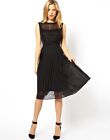 Asos Design Black Midi Dress With Lace Top And Knee Length Pleated Skirt Formal
