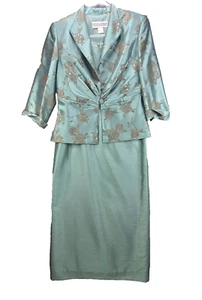 Jessica Howard 2 Piece Sequin Floral Suit Dress Size 8 Seafoam Blue Green Luxe - Picture 1 of 21