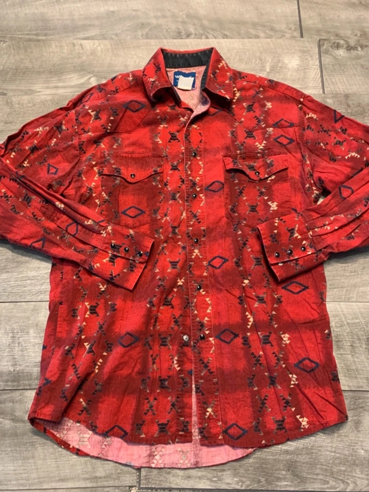 Camisa Wrangler Western Roja Azteca Suroeste Estampado Vaquero Talla Mediana De Colección Foto 1 de 4