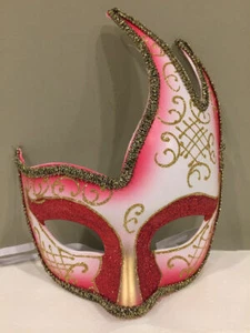 Maschera Martedì Grasso Veneziano Maschera Palla Adulto Rosa Costume Vestire - Foto 1 di 3