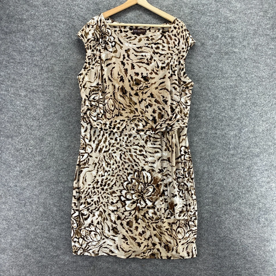 Vestido Dana Buchman Mujer 1X Plus Beige Estampado Animal Cambio Midi Sin Mangas Informal Foto 1 de 4