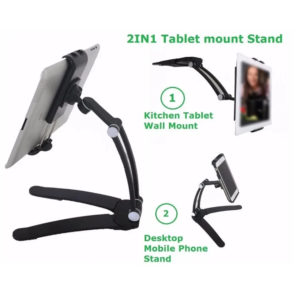2 in1 Desktop Phone Tablet Stand Kitchen Wall Mount Lazy Desk Holder Adjustable - Image 1 of 1