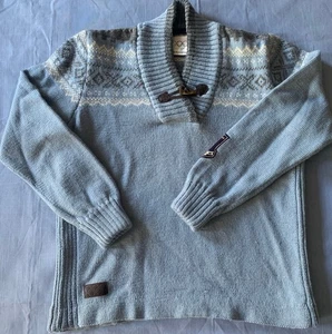 Dale Of Norway Olympic Fair Isle Knit Ski Sweater Women Size L Blue Toggle 2010 - Picture 1 of 13