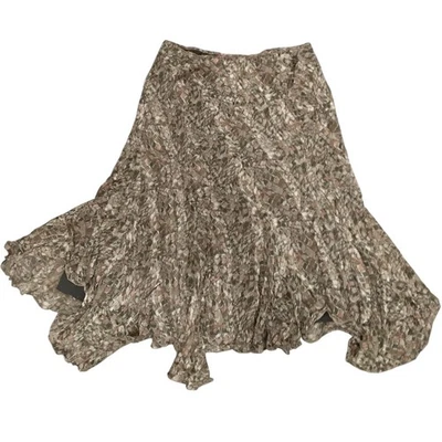 AK Anne Klein Silk Skirt Neutral Abstract Print Asymmetrical Hem Party - Image 1 of 4