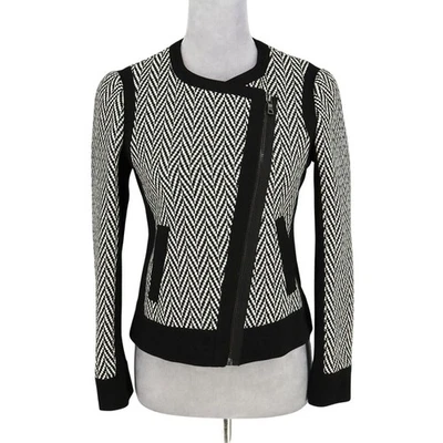Chaqueta Ann Taylor Mujer 0 Negra Blanca Moto Mezcla Lana Forrada Cremallera Asimétrica  Foto 1 de 4