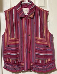 Anthropologie Pink Stripe Snap Front Oversized Utility Vest Size Small Pockets - Picture 1 of 12