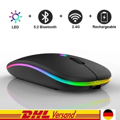 PC Maus Kabellos Bluetooth und Funk für Computer MAC Aufladbare leise Maus LED,D - Bild 1 von 4