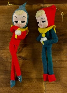 Vintage Japan Felted Pixie Ornament - Knee Hugger Pose-able Retro Christmas - Picture 1 of 4