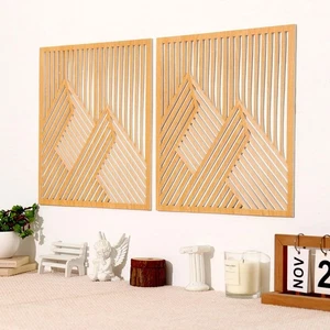 Zzbakress 2 Pcs Large Wood Mountain Wall Art for Living Room Modern Wooden Pa... - Picture 1 of 8