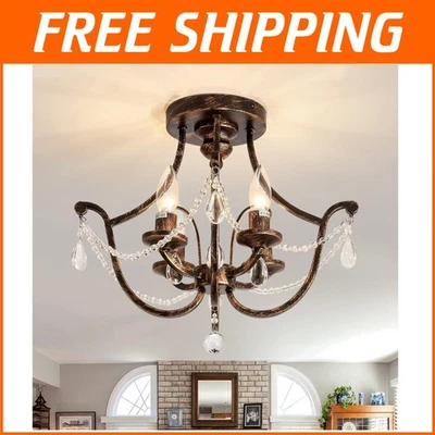 Lámpara de techo vintage con acento de cristal, diseño de bronce frotado con aceite de 4 bombillas Foto 1 de 4