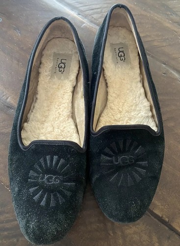Mocassino donna Ugg smoking opera pelle scamosciata montone nero taglia 9