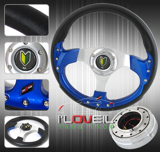 320mm Black Blue Dress Up Steering Wheel +Thin Quick Release Silver+ Horn Button Foto 1 de 3
