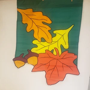 Bandiera Autunno 28X40 Applique Foglie Scolpite 1996 NOS - Nylon Pesante da Esterno - Autunno - Foto 1 di 5