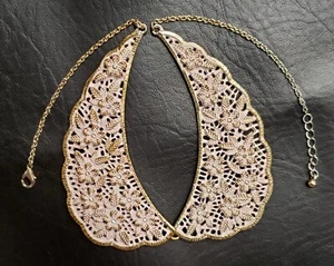 Jewelry Collar Goldtone Neckace Filagree Lace Rhinestone Flower Pink 16" Ext - Picture 1 of 18