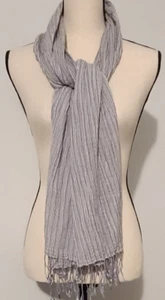 BANANA REPUBLIC WOOL SILK CASHMERE BLEND SCARF NAVY IVORY FINE STRIPES 14 X 68" - Picture 1 of 6