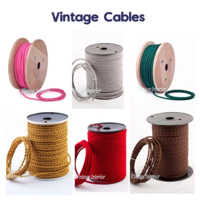 3 Core TWIST/Round Vintage Braided flex Fabric Cable Wire Electric Light 0.75mm - Image 1 of 4