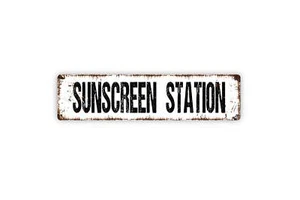 Sonnencreme Station Schild - Pool Bad Gästebad Duschen Strand rustikale Straße - Bild 1 von 5