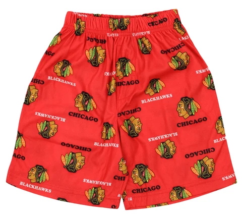 OuterStuff NHL Boys Kids Chicago Blackhawks All-Over Printed Pajama Shorts, Red Cover