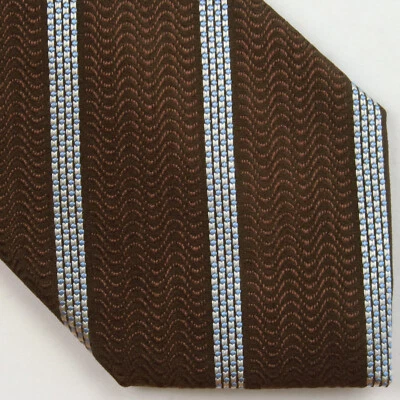 T. HARRIS London Bronze/BrownWhite Diagonal Stripe Mens Neck Tie 58x3.5 Preppy - Image 1 of 4