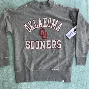 Oklahoma Sooners Womens Medium Oversized Sweatshirt 47 Brand Gray Mock Neck NWT - Picture 1 of 11