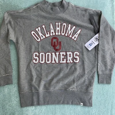 Sudadera Oklahoma Sooners Mujer Mediana Grande 47 Marca Gris Cuello Simulado Nueva con Etiquetas Foto 1 de 4