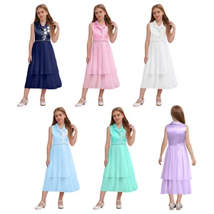 Girls Bolero Set Sleeveless Lapel Dress Set 2PCS Princess Special Occasions - Picture 1 of 69