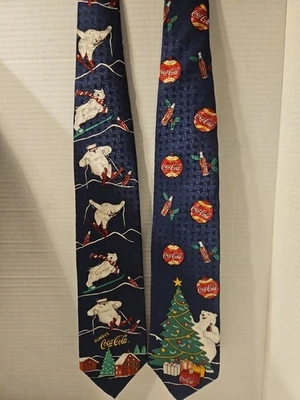 Lot of 2 New Coca Cola Mens Ties 4" Polar Bear Nostalgic Christmas,  Blue Nwt - Image 1 of 4