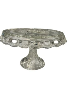 Heavy Cut Glass Cake Stand with Scalloped Waterfall Top 10.5 Inches Across - Picture 1 of 4