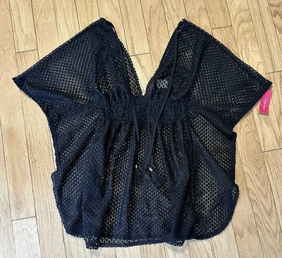 Nuevo con etiquetas Traje de baño Xhilaration Cubre Encaje Negro Boho Mediano Calado Cuello en V Borlas Foto 1 de 4