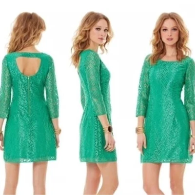 Lilly Pulitzer Camellia 连衣裙 Kelly 绿色花边镂空 8 码假日派对 — 第 1/4 张图片