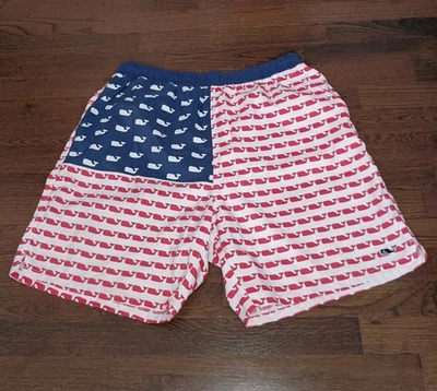 Bañador Vineyard Vines para hombre grande forrado bandera americana ballenas rojo blanco azul Foto 1 de 4