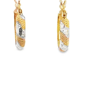 huggie Hoop earrings solid 14k yellow & white gold pattern design Small 1/2" NEW - Picture 1 of 7