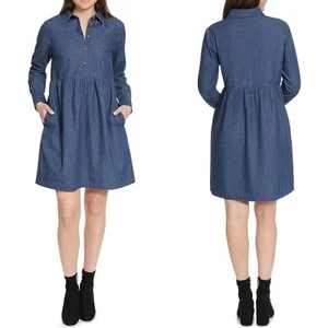 NEW Nine West Long Sleeve Denim Shirt Dress Size Large Lightweight Western Boho - Picture 1 of 12